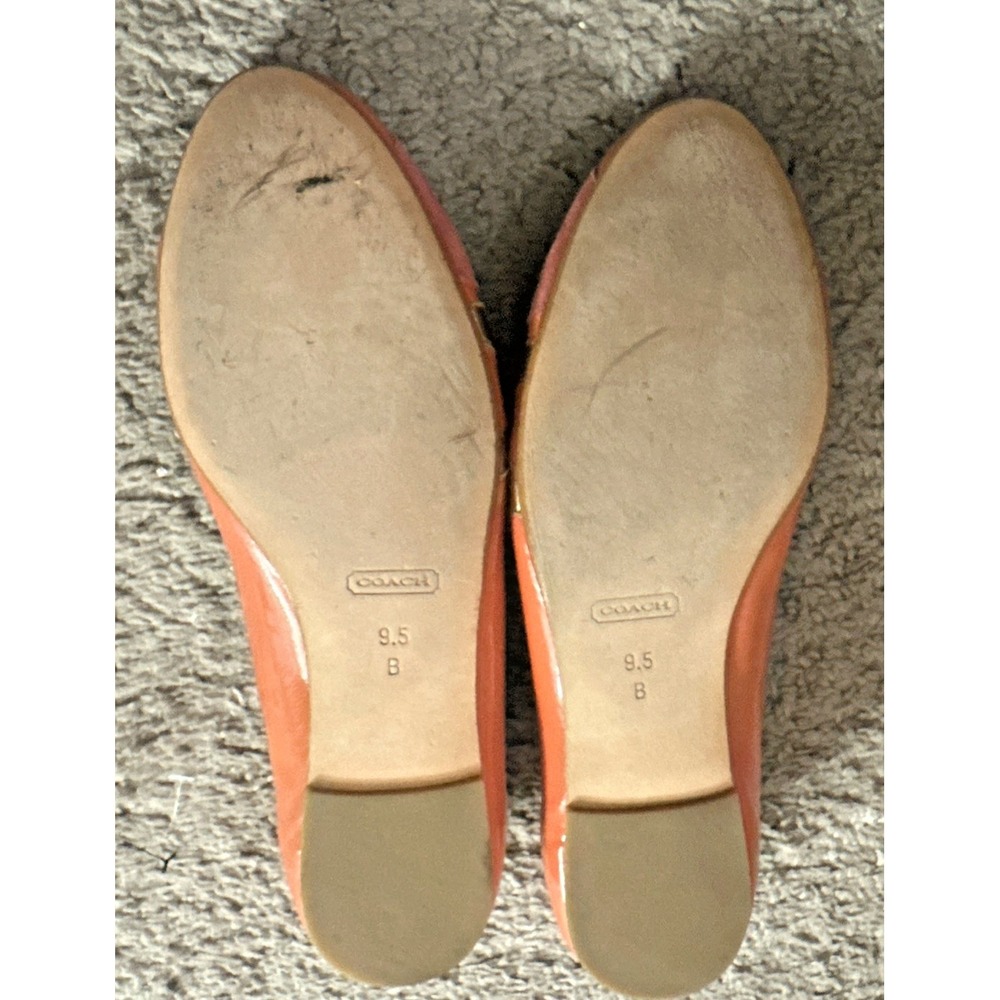 COACH Size 9.5 Kora Signature Logo Patent Leather Ballet Flats Shoes Orange - Picture 6 of 8